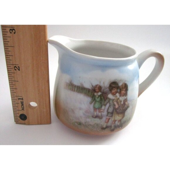 Vintage Hand Painted Porcelain Creamer - Germany 238 Signed - Children in Field - Picture 10 of 11